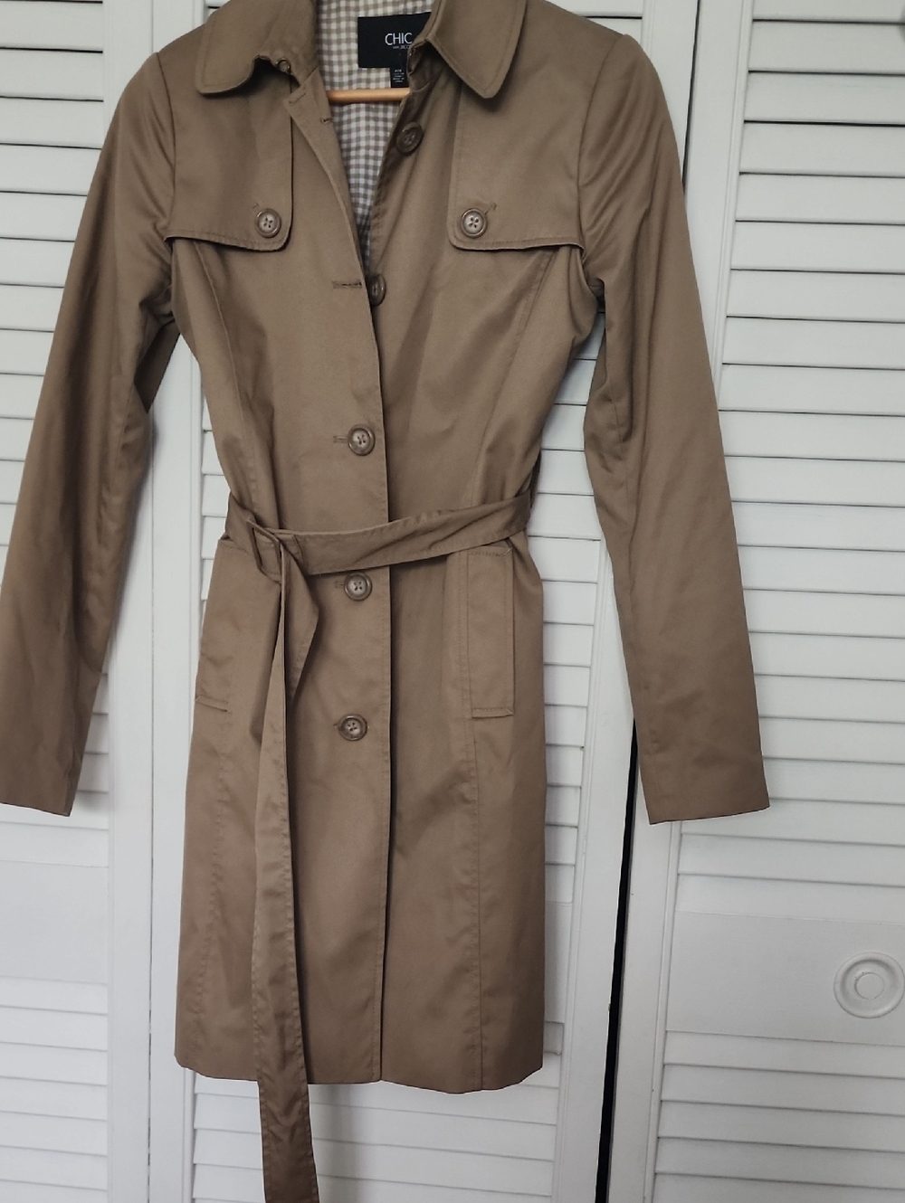 chic  By Jacob Classic Khaki Trench Coat with Waist Tie